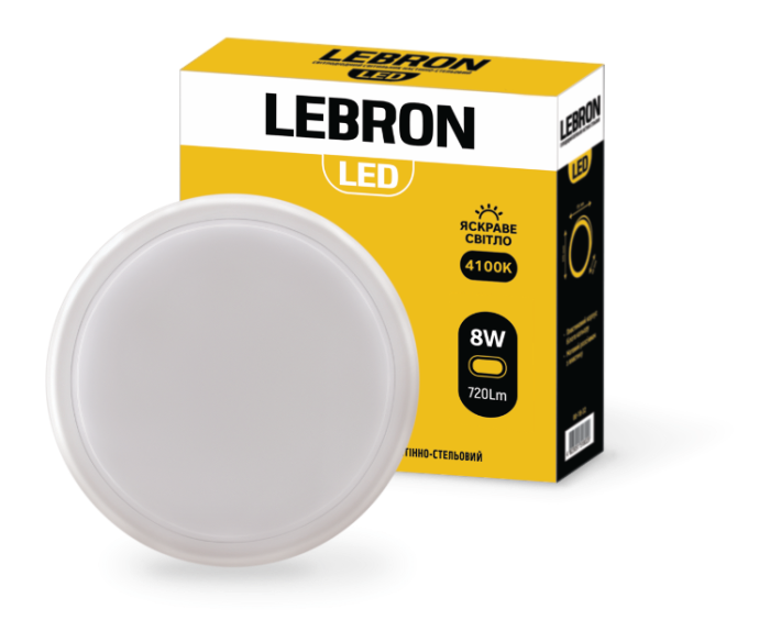 LED світильник LEBRON L-WLR, 8W, круглий, 4100K, 720Lm, ІР65