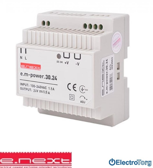 купить купить Блок питания  на DIN-рейку e.m-power.30.24 30Вт, DC24В E.NEXT(Енекст)  