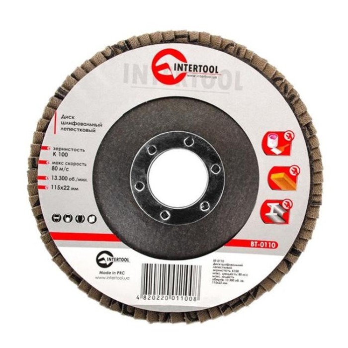 купить купить Диск шлифовальный лепестковый 115x22 мм, зерно K100 INTERTOOL BT-0110  