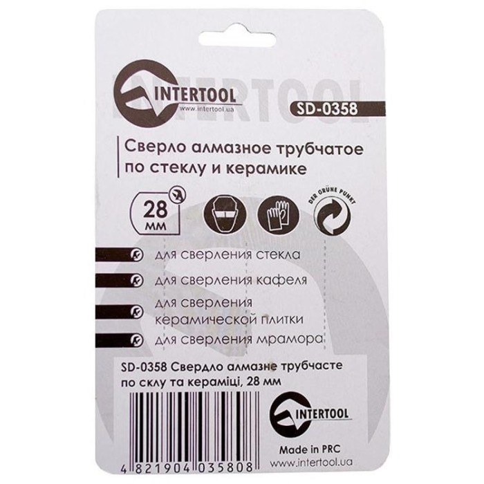 купить купить Сверло алмазное трубчатое по стеклу и керамике 28 мм INTERTOOL SD-0358  