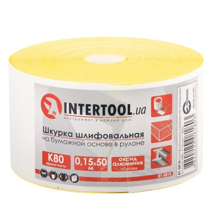 купить купить Шлифовальная шкурка на бумажной основе К80, 115мм*50м. INTERTOOL BT-0818  