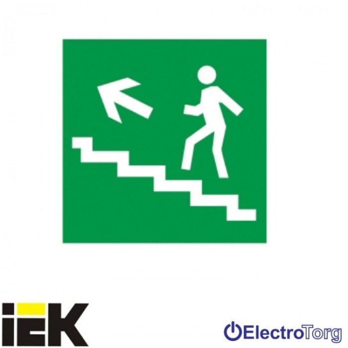 Самоклеющая этикетка 150х150мм &quot;Направление к эвакуационному выходу по лестнице налево вверх&quot; ИЭК