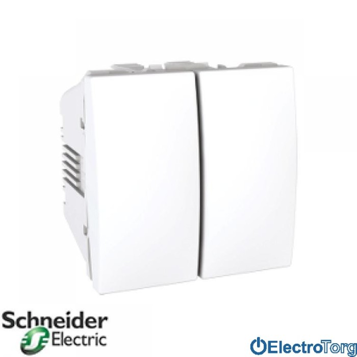 Переключатель (проходной выключатель) 2-клавишный 10AX белый Unica Schneider
