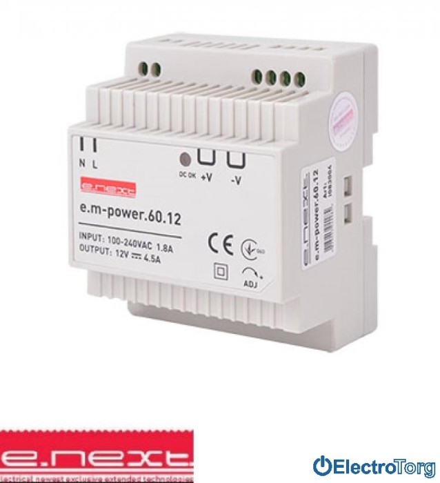 купить купить Блок питания  на DIN-рейку e.m-power.60.12 60Вт, DC12В E.NEXT(Енекст)  