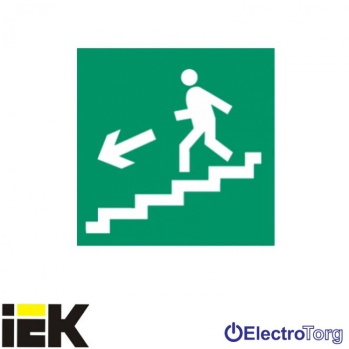 Самоклеющая этикетка 150х150мм &quot;Направление к эвакуационному выходу по лестнице налево вниз&quot; ИЭК