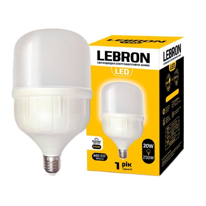 купить купить LED лампа Lebron L-А80, 20W, Е27, 4100K, 1800Lm  