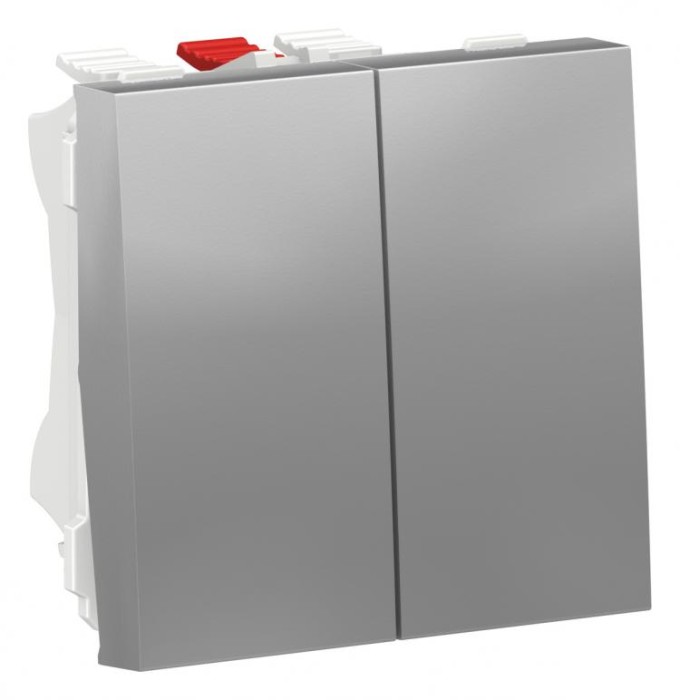 купить купить Выключатель 2-кл 2 x проходной 10А 2 м алюминий Unica New Schneider Electric (Шнайдер Электрик)  
