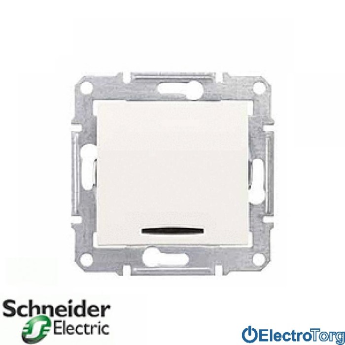 Переключатель (проходной выключатель) 1-клавишный 10AX с индикатором модуль слоновая кость Sedna Schneider Electric (Шнайдер Электрик)