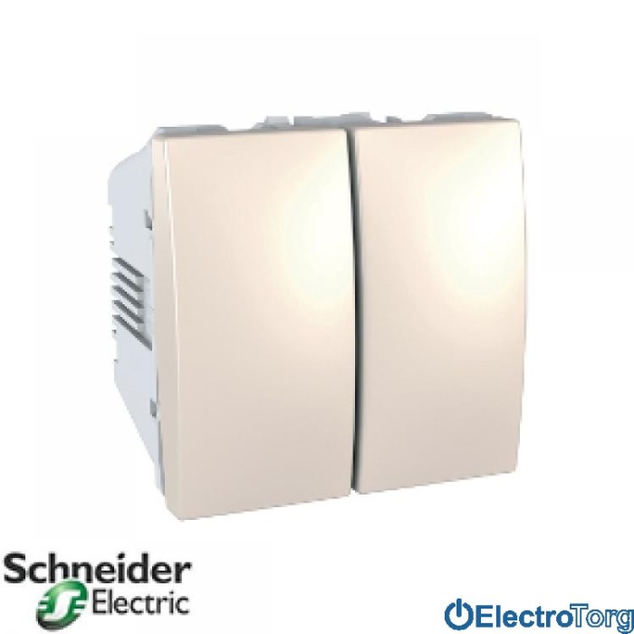 Переключатель (проходной выключатель) 2-клавишный 10AX слоновая кость Unica Schneider