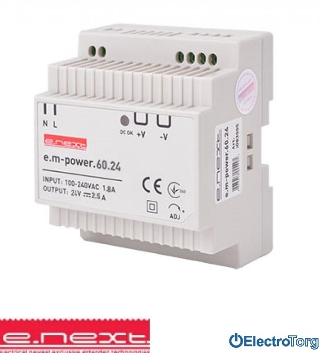 купить купить Блок питания  на DIN-рейку e.m-power.60.24 60Вт, DC24В E.NEXT(Енекст)  