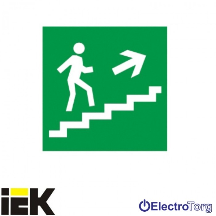 Самоклеющая этика 150х150мм &quot;Направление к эвакуационному выходу по лестнице направо вверх&quot; ИЭК