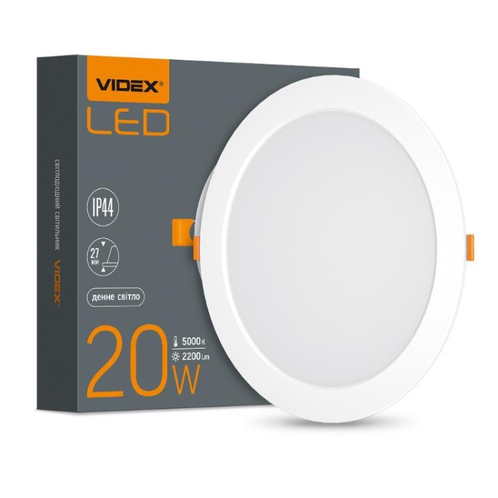 купить купить LED світильник Back вбудований круглий VIDEX 20W 5000K  