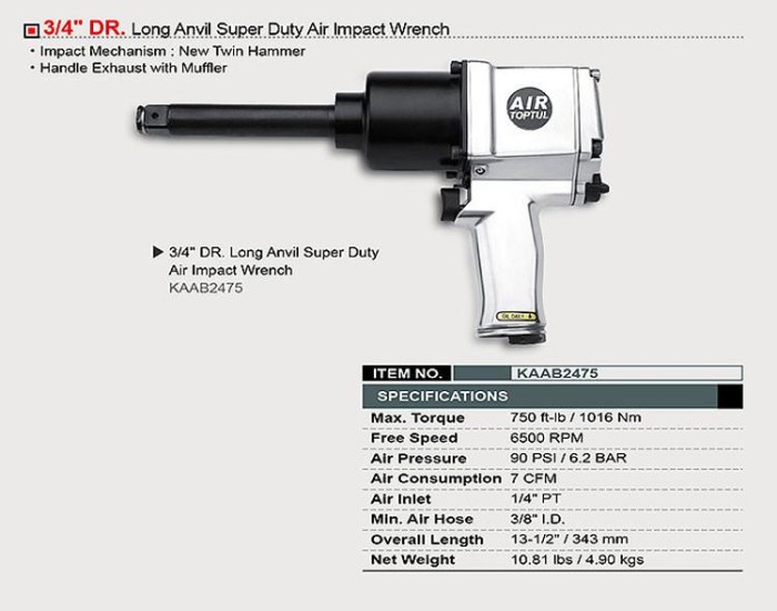 купить купить Пневмогайковерт TOPTUL 3/4&quot; 1016N/m 6500 об/мин KAAB2475  