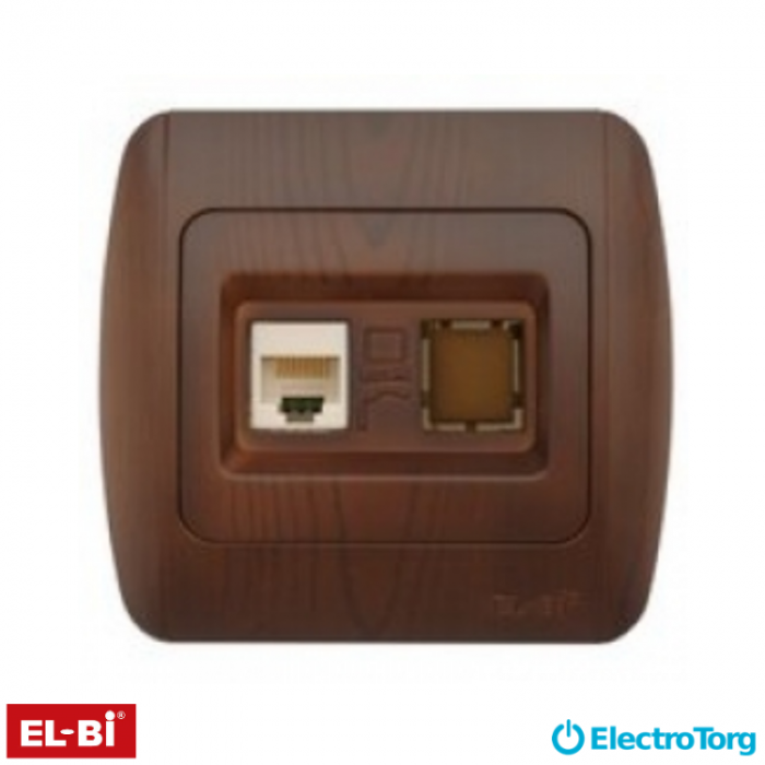 Розетка ZIRVE компьютерная ( 1роз. - кат.5Е ) " темный орех / античный орех " EL-BI