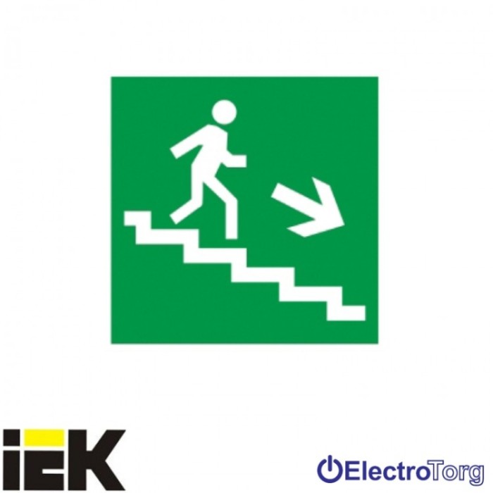 Самоклеющая этика 150х150мм &quot;Направления к эвакуационному выходу по лестнице направо вниз&quot; ИЭК