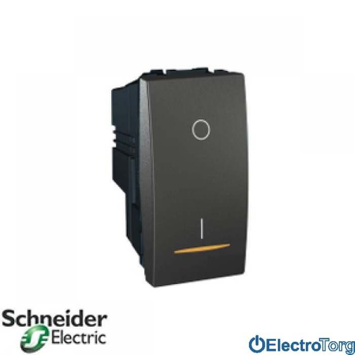 Выключатель 2-х полюсный 1-клавишный с индикатором 16AX графитовый Unica Schneider