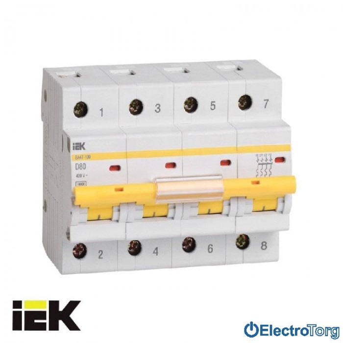 купить купить Автоматический выключатель ВА47-100 4P 10кА D 100A ИЭК(IEK)  