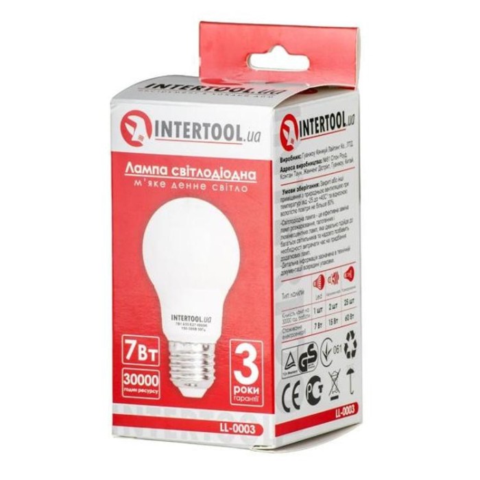 купить купить Светодиодная лампа LED 7Вт, E27, 220В, INTERTOOL LL-0003  
