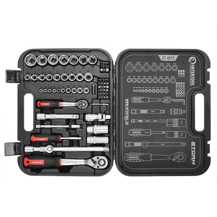 купить купить Набор инструментов 73 ед. STORM, 1/2&quot;, 1/4&quot;, Сr-V INTERTOOL ET-8073  