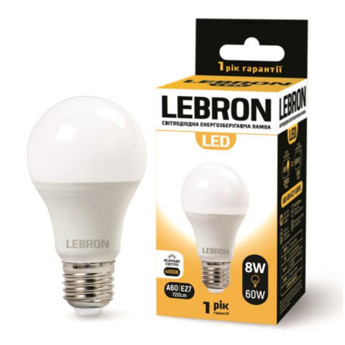 купить купить LED лампа Lebron L-A60, 8W, Е27, 4100K, 720Lm  