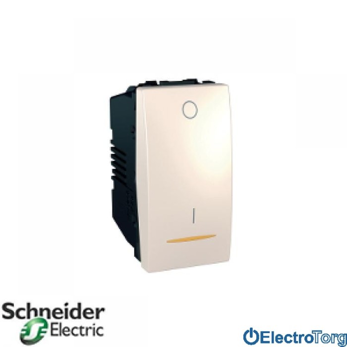 Выключатель 2-х полюсный 1-клавишный с индикатором 16AX слоновая кость Unica Schneider