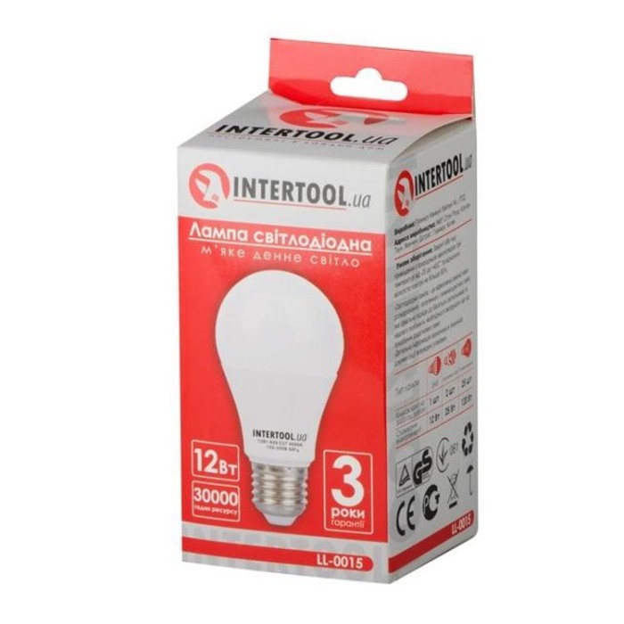 купить купить Светодиодная лампа LED 12Вт, E27, 220В, INTERTOOL LL-0015  