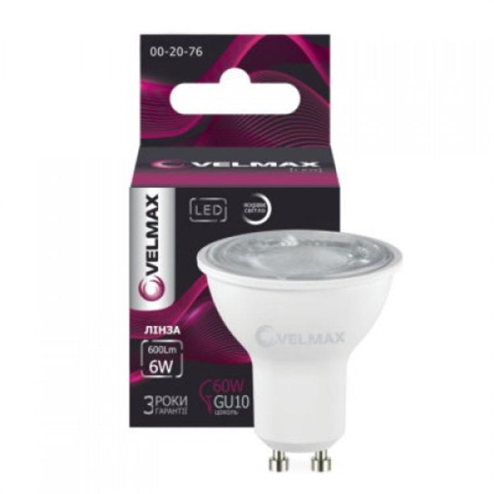 купить купить LED лампа V-MR16L, 6W, GU10, 4100K, 600Lm, линза VELMAX  
