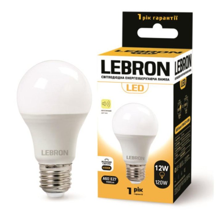 купить купить LED лампа Lebron L-A60, 12W, Е27, 4100K, 1100Lm, акустический датчик  