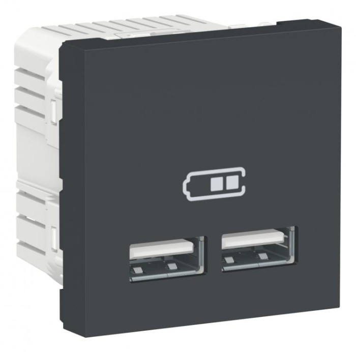 купить купить Розетка USB двойная 2.1А 2 модуля антрацит Unica New Schneider Electric (Шнайдер Электрик)  