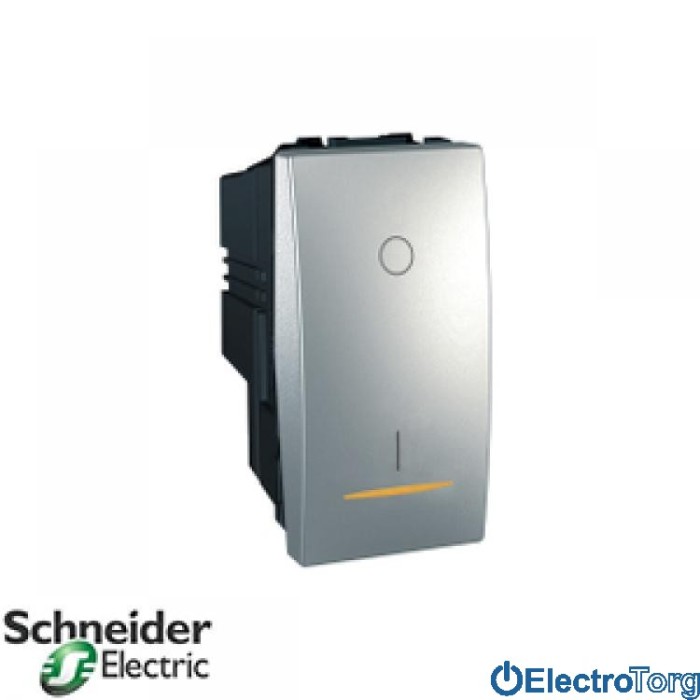 Выключатель 2-х полюсный 1-клавишный с индикатором 16AX алюминиевый Unica Schneider