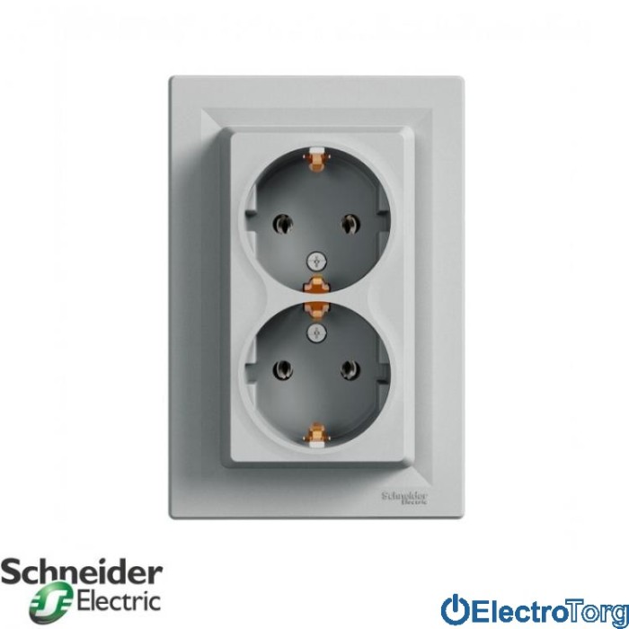 Розетка двойная с заземлением алюминий Asfora Schneider Electric (Шнайдер Электрик)