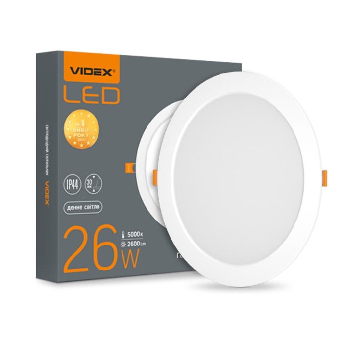 купить купить LED світильник Back вбудований круглий VIDEX 26W 5000K  