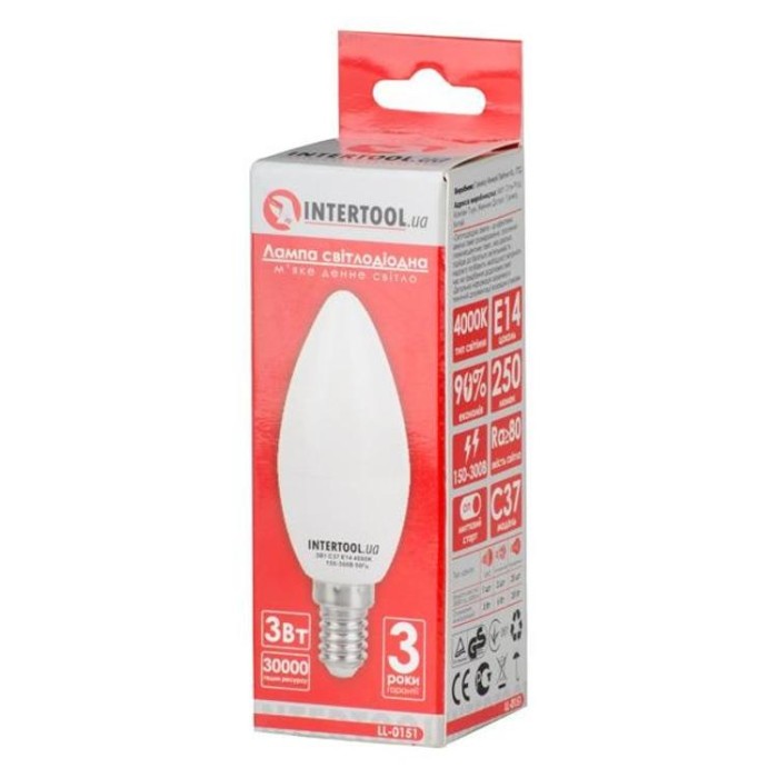 купить купить Светодиодная лампа LED 3Вт, E14, 220В, INTERTOOL LL-0151  