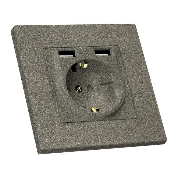 купить купить Розетка с заземлением, 16А, 2 гнезда и USB, 2,4А, со шторками, RITA, Mutlusan,&amp;quot;графит&amp;quot;, (2220 619 0295)  