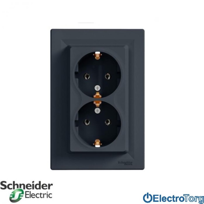Розетка двойная с заземлением антрацит Asfora Schneider Electric (Шнайдер Электрик)
