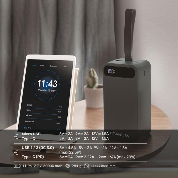 купить купить Повербанк 50000mAh TITANUM 741S 22.5W Black  