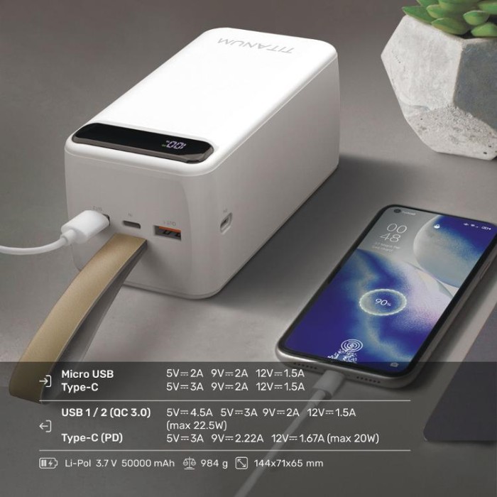 купить купить Повербанк 50000mAh TITANUM 741S 22.5W White  