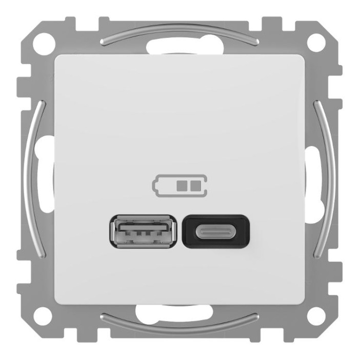 Подвійна USB розетка A+C, 3 A, 45 Вт, Білий Sedna Design Schneider Electric