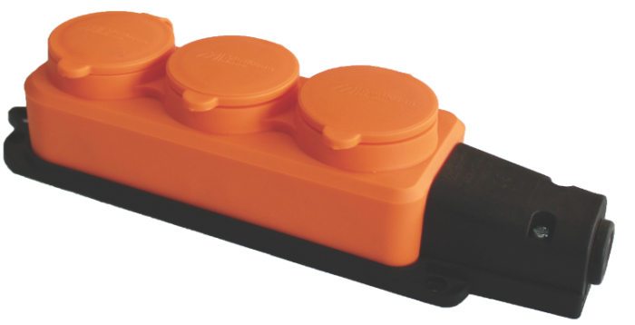 Колодка 3 гнізда з/з, 16А, каучук, (IP44), помаранчева, Mutlusan (010 083 530293)