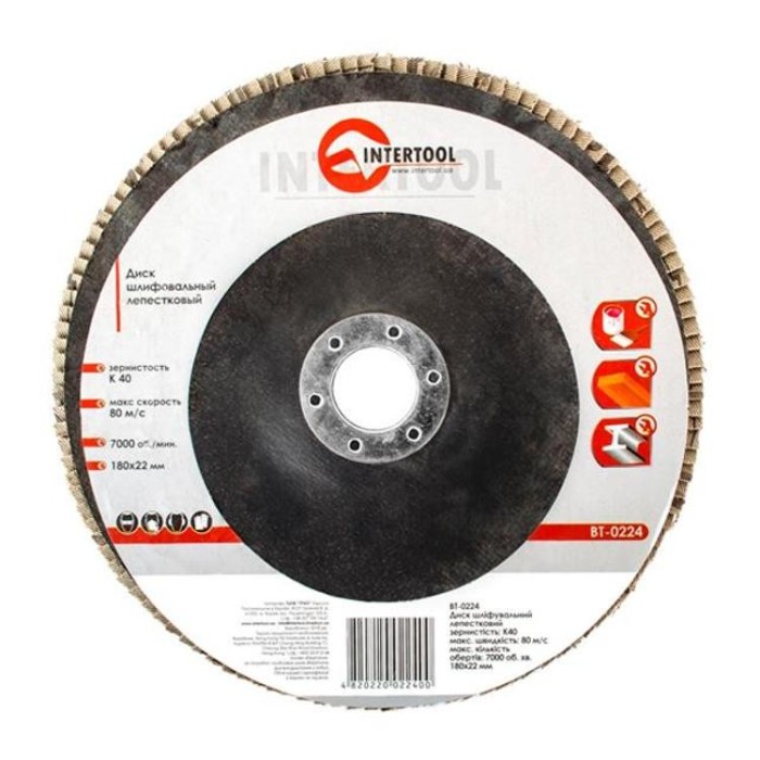 купить купить Диск шлифовальный лепестковый 180x22 мм, зерно K40 INTERTOOL BT-0224  