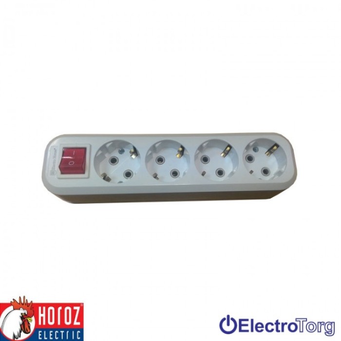 купить купить Колодка четырехместная с заземлением и кнопкой Horoz Electric  