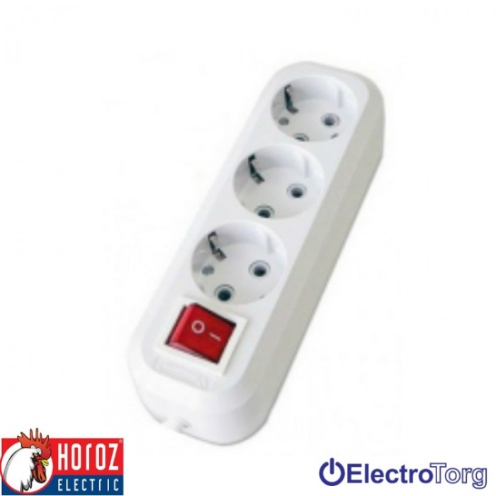 купить купить Колодка трехместная с заземлением и кнопкой Horoz Electric  