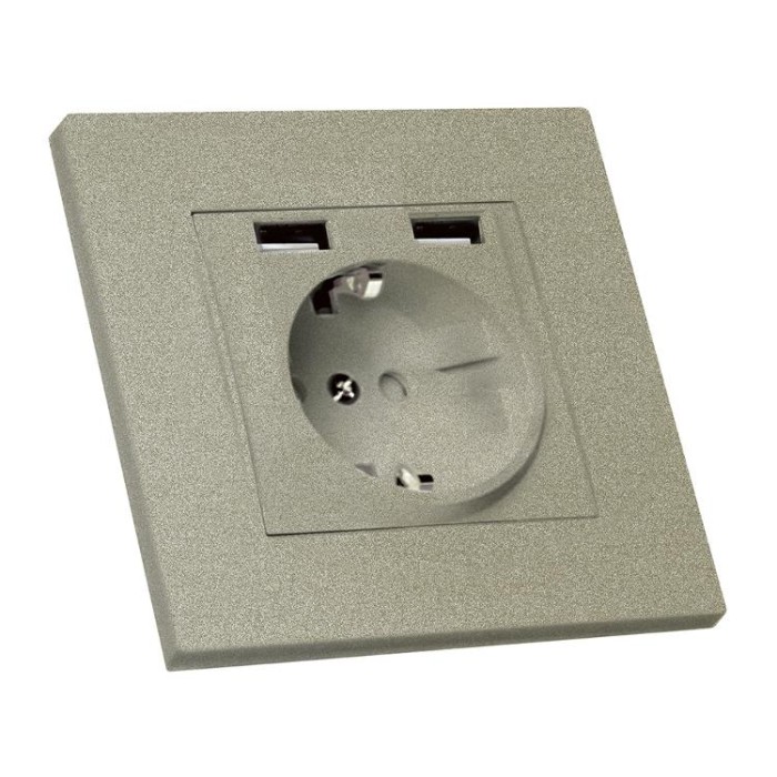 купить купить Розетка с заземлением, 16А, 2 гнезда и USB, 2,4А, со шторками, RITA, Mutlusan,&amp;quot;титан&amp;quot;, (2220 619 0283)  