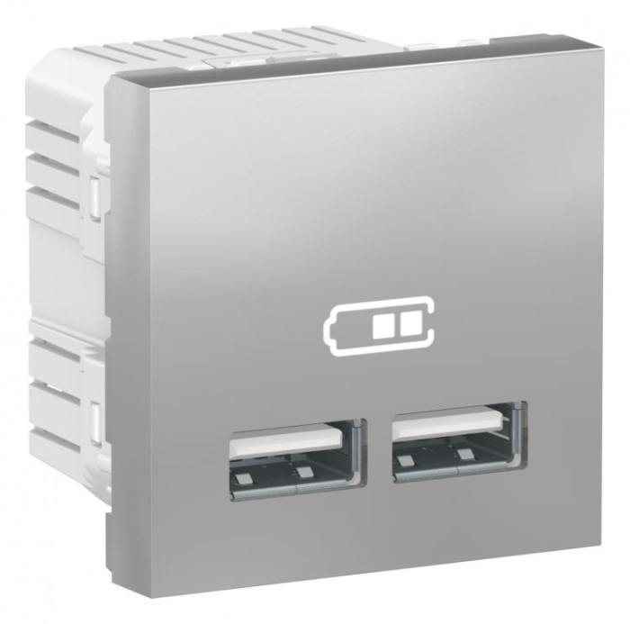 купить купить Розетка USB двойная 2.1А 2 модуля алюминий Unica New Schneider Electric (Шнайдер Электрик)  