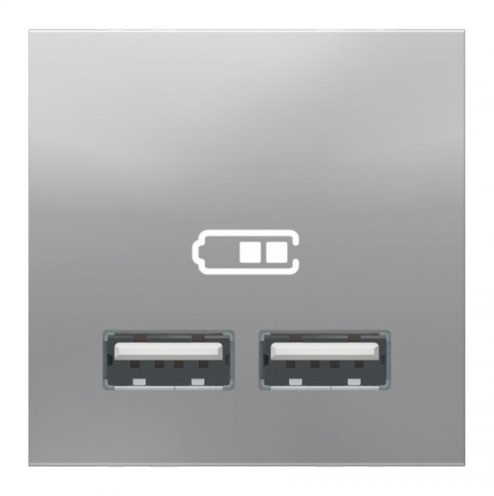 купить купить Розетка USB двойная 2.1А 2 модуля алюминий Unica New Schneider Electric (Шнайдер Электрик)  