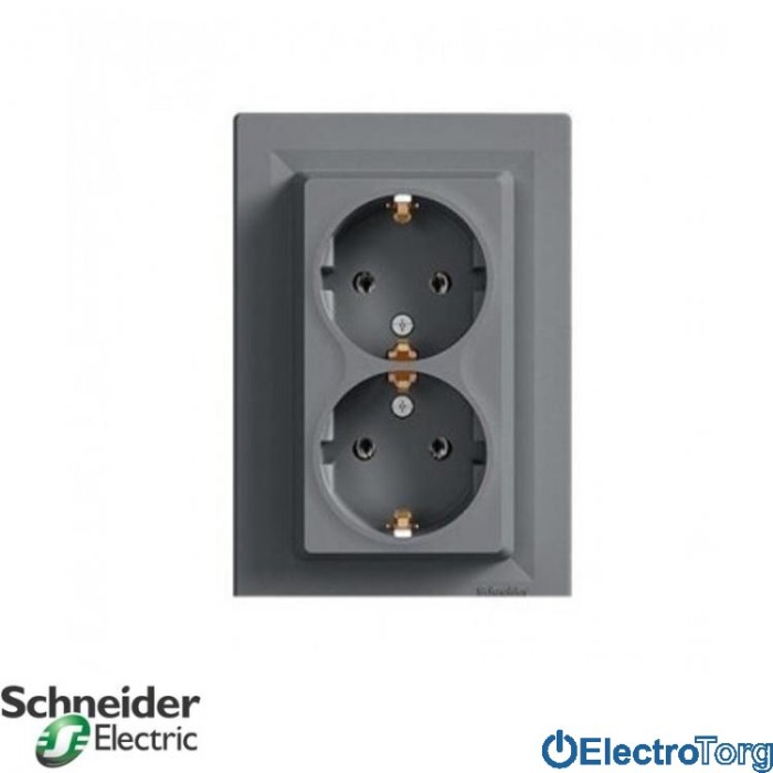 Розетка двойная с заземлением сталь Asfora Schneider Electric (Шнайдер Электрик)