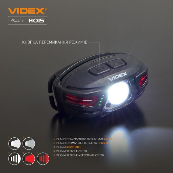 купить купить Налобний світлодіодний ліхтарик VIDEX VLF-H015 330Lm 5000K  