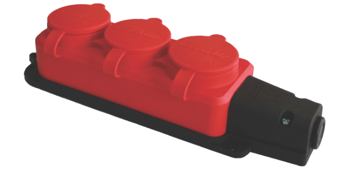 Колодка 3 гнізда з/з, 16А, каучук, (IP44), червона, Mutlusan (010 083 520293)