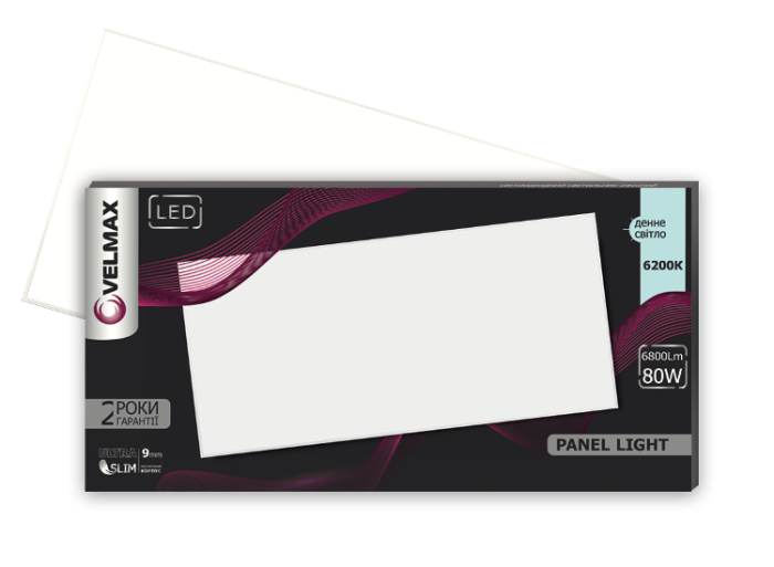 LED світильник VELMAX V-UPS, 80W, панель, 595*1195mm, 6200K, 6800Lm, з блоком жи-ня