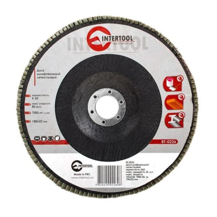 купить купить Диск шлифовальный лепестковый 180x22 мм, зерно K60 INTERTOOL BT-0226  